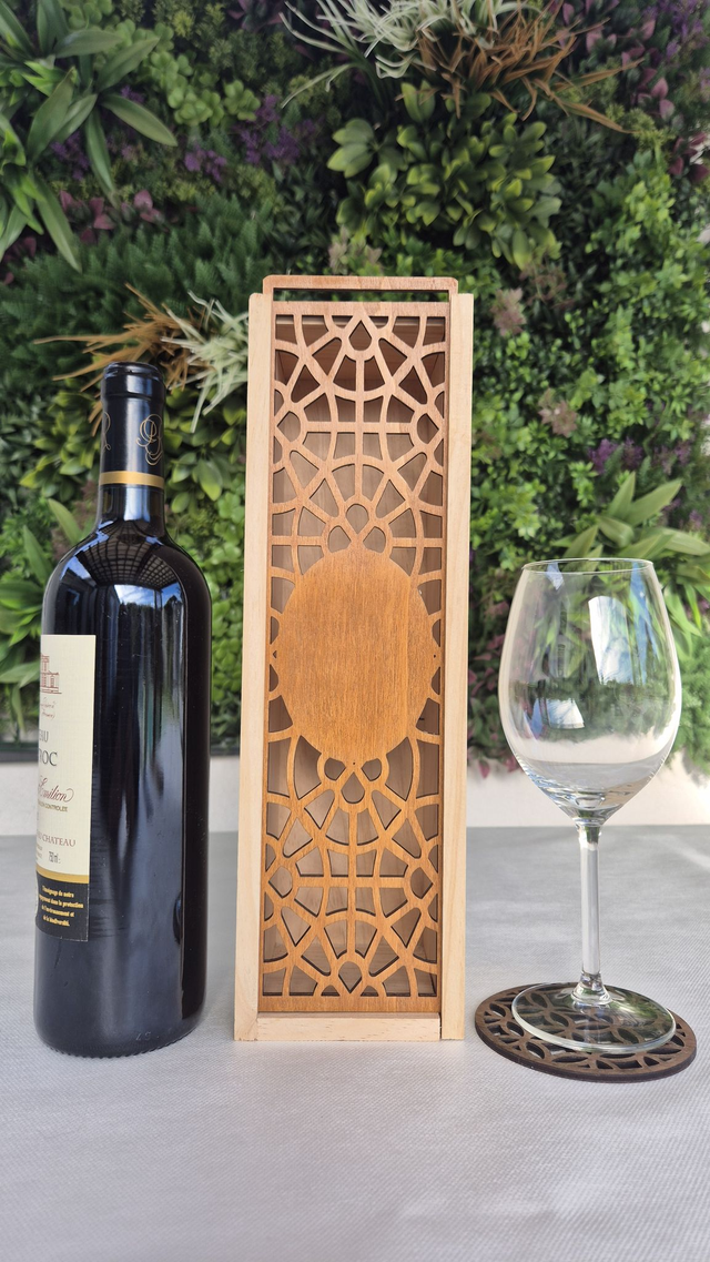 Coffret Cadeau bouteille Premium en Bois teinte teck