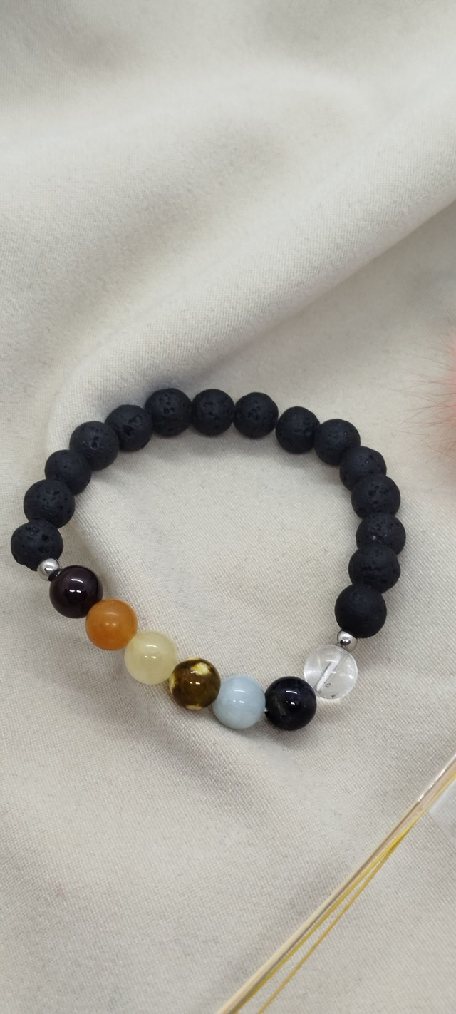 Bracelet 16 cm 7 chakras en pierres naturelles 8 mm. 