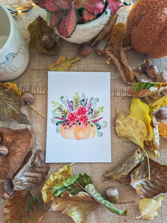 Affiche Fine Art Citrouille fleurie