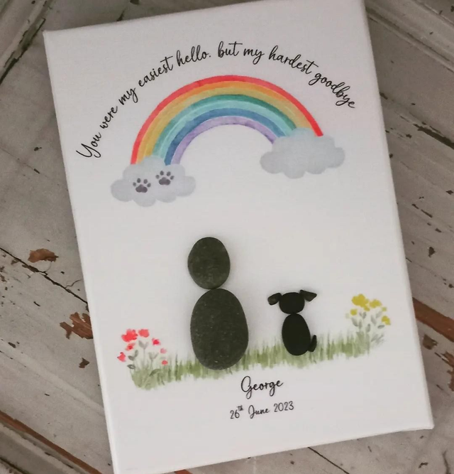 Pet loss pebble picture | In loving memory | 5&quot; x 7&quot; canvas frame 