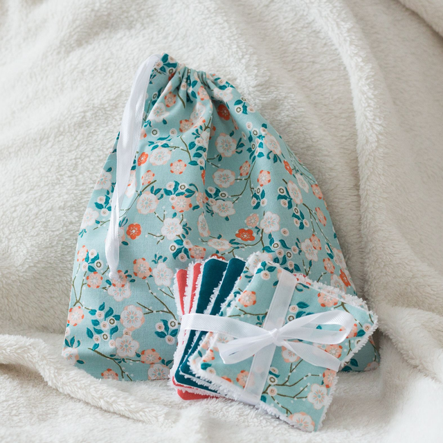 Lot de 6 cotons avec petit sac de rangement - Collection Sakura