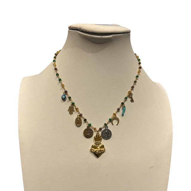 Collana multi charms cuore oro 25AF-18