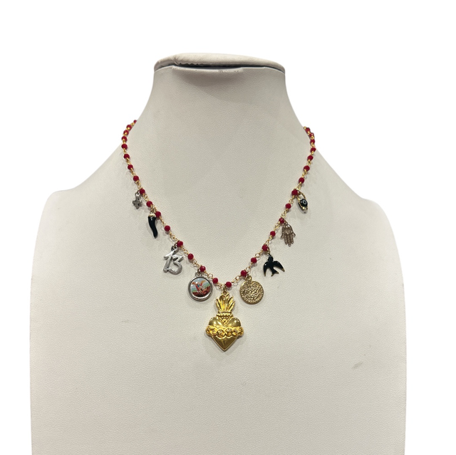 Collana multi charms con cuore oro 25AF-20