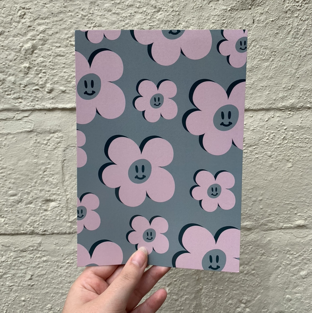 Smiley flower A5 postcard