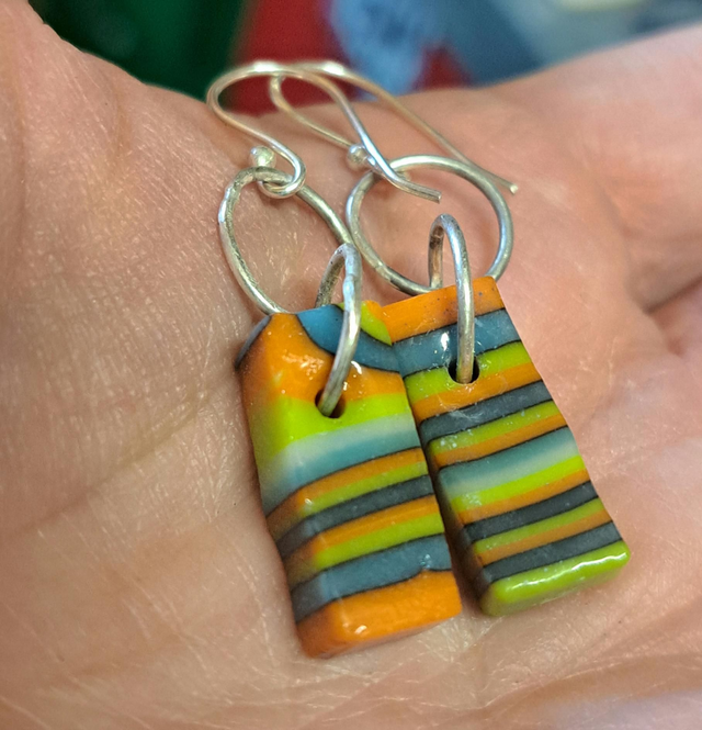 Orange striped drop earrings 