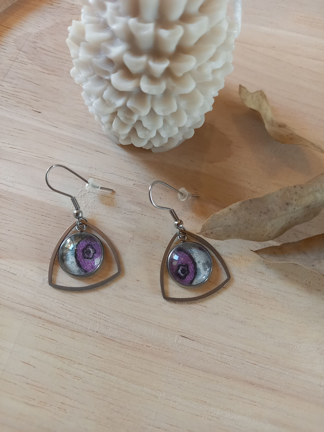 Boucles d&#039;oreilles Cabochon - tissu liberty - triangle 