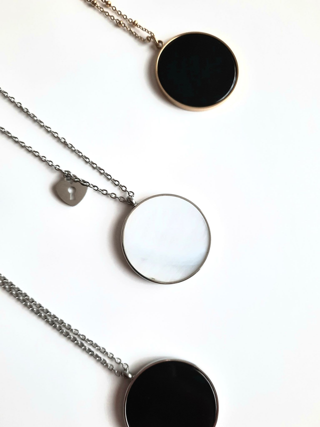 Sautoir maille silver, rond Nacre