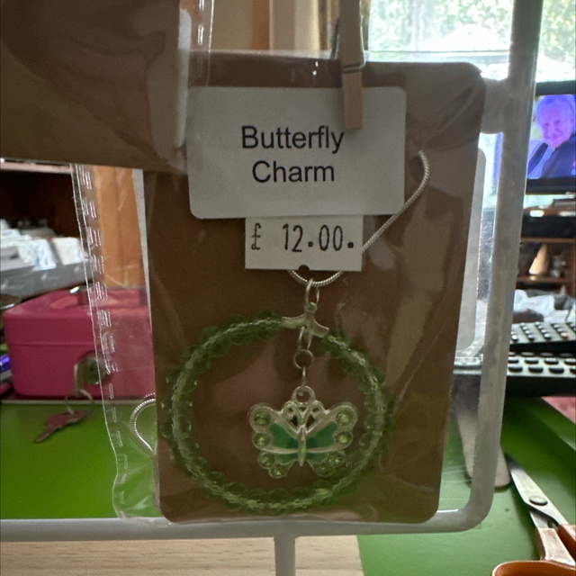 Green Butterfly Charm with Green Crystals Necklace 