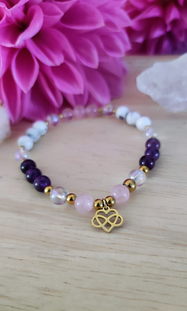 Bracelet "Paix intérieure" Améthyste, Quartz rose et Howlite