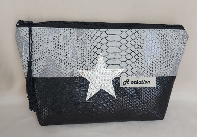 Trousse simili cuir noir et gris