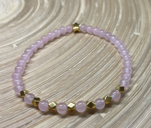 Rose Quartz Stretch Bracelet Gold