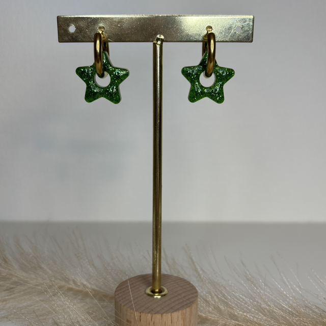 Pampilles étoile verte pailletée