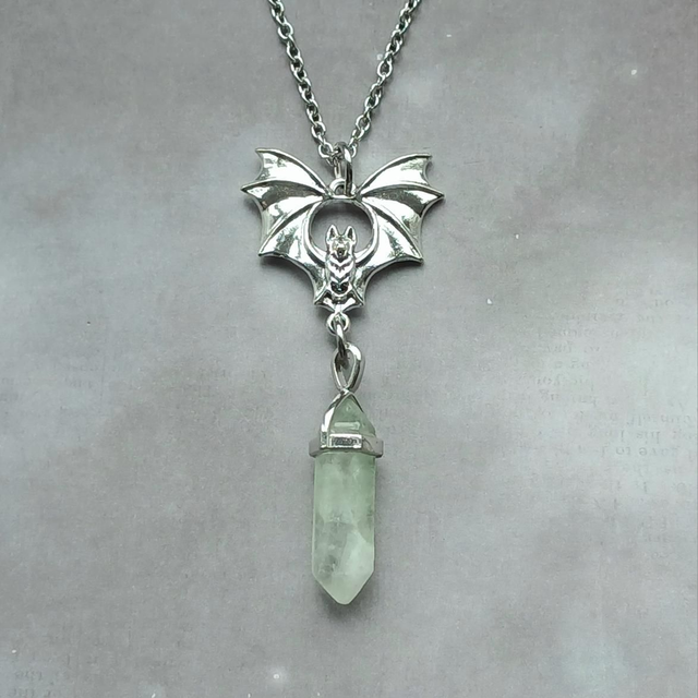 Gothic Bat and Green Fluorite Pendant