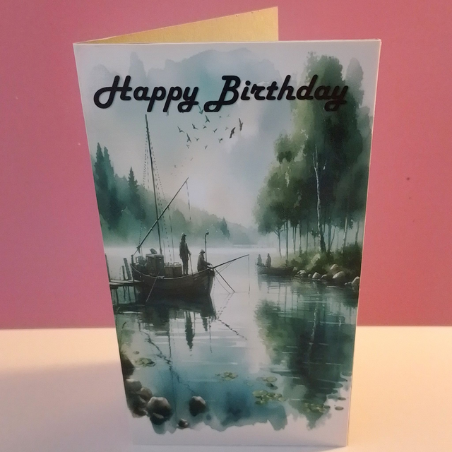 Men's Printed Watercolour Fishing Birthday Card - 4 Designs