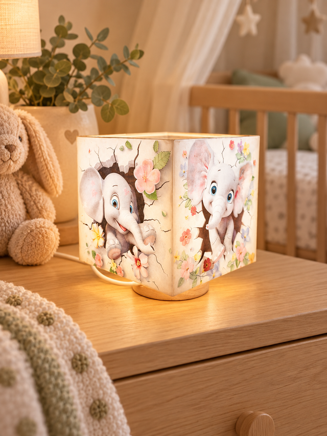 Lampe d'ambiance en cire 10x10cm - "Éléphants"