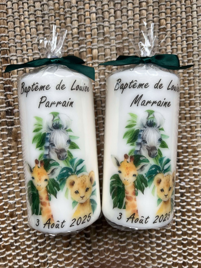 Bougie de baptême personnalisée Jungle animaux