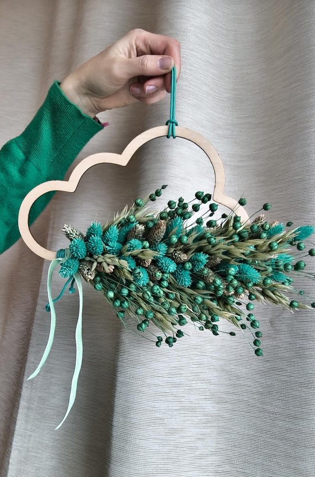 FELHŐ szárazvirágos falidísz/ajtódísz (KÉSZLETEN)