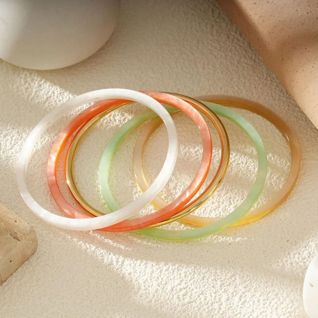 Bracelets Joncs Colorés En Résine Et Dorée (lot de 5)