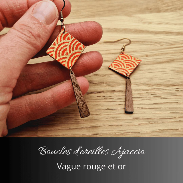 Boucles d&#039;oreilles Ajaccio - Rouge orange et  or