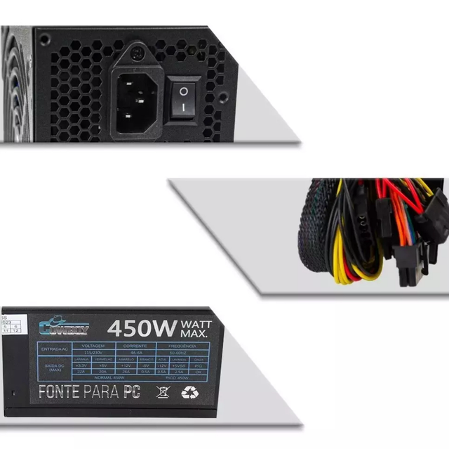 Fonte De Alimentação Para Pc Knup Cowboy 450w 110v/230v