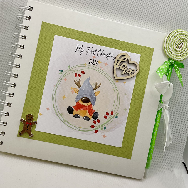 Personalised First Christmas frame and album set.