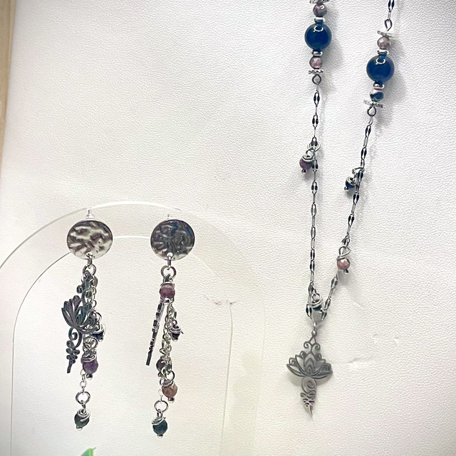 Parure ÉVEIL CÉLESTE, Tourmaline et Rhodonite