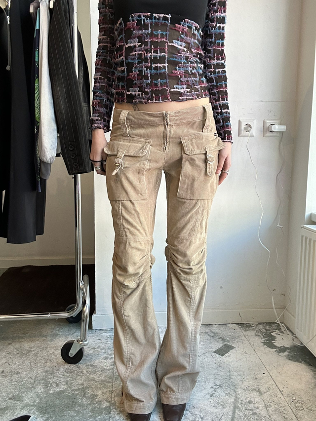 phard low waist beige cargo corduroy pants