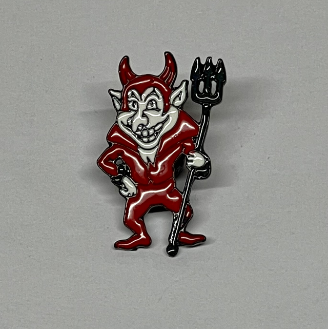 Red Devil in Suit Pin Badge