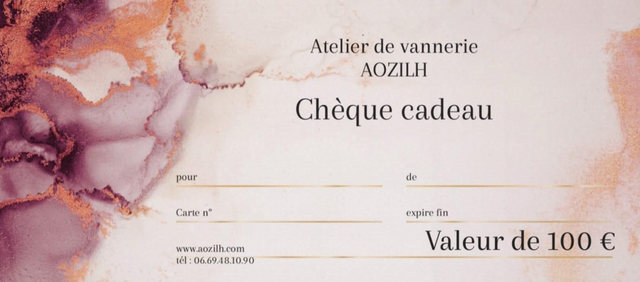 Chèque cadeau de 100€ valable sur les vanneries ou stages