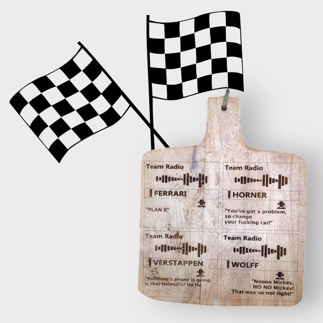 Mangohouten Borrelplank F1 met Teamradio voor Formule 1 Fans
