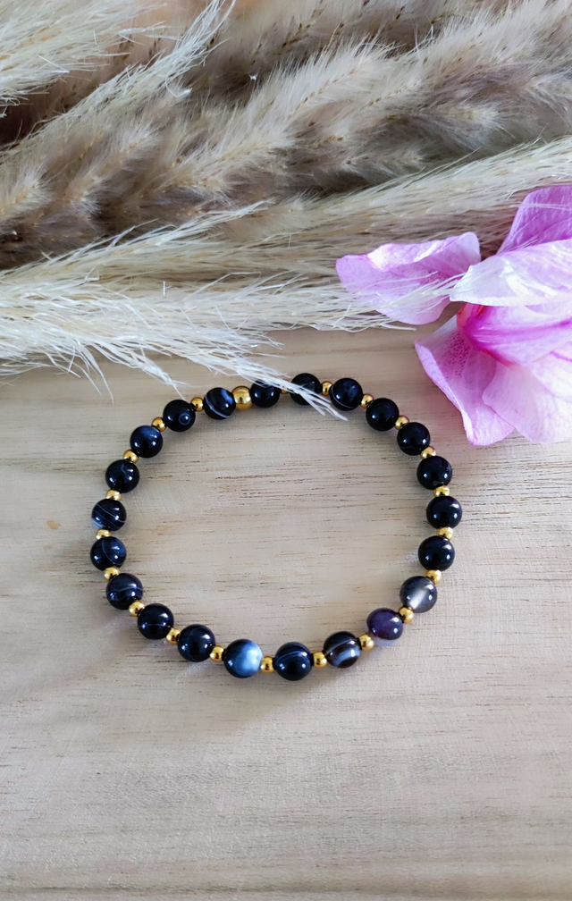 A Bracelet "Renouveau et Protection" Agate noire