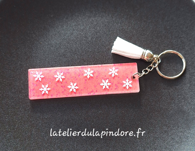 Porte-clés personnalisés rectangles - Flocons de neige