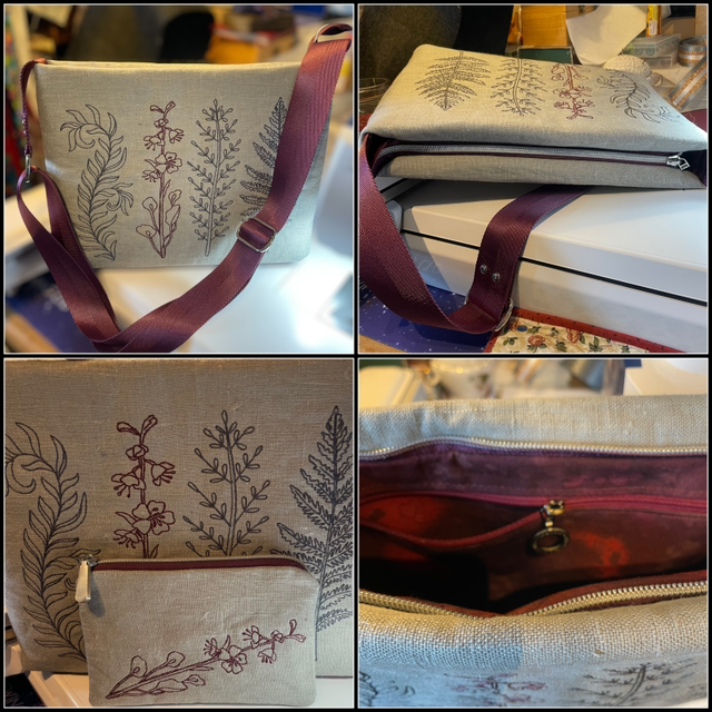 Embroidered linen Crossbody bag