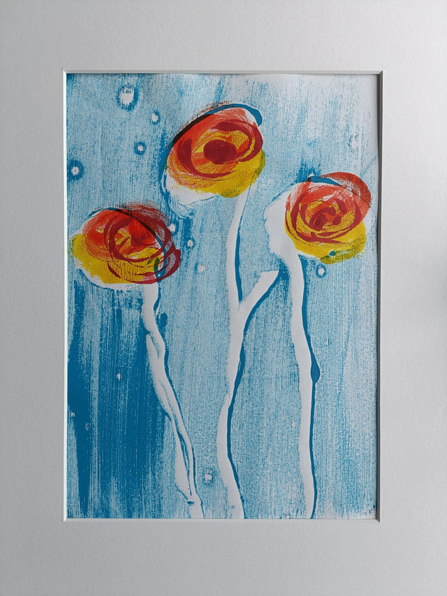 Floral monoprint - original painting in A3 mount