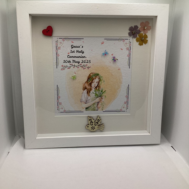 Personalised first communion frame for girls . Handmade First Communion gift set.