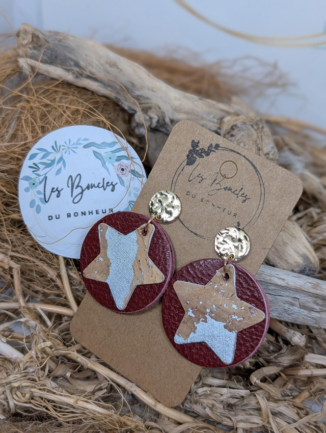 Moon étoile bordeaux liège cuir ms001