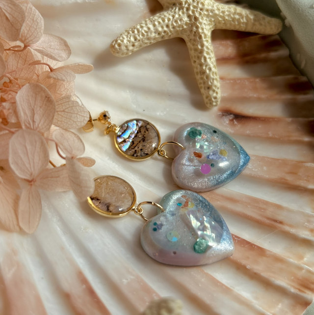 Statement Heart Stud Earrings with Abalone Shell