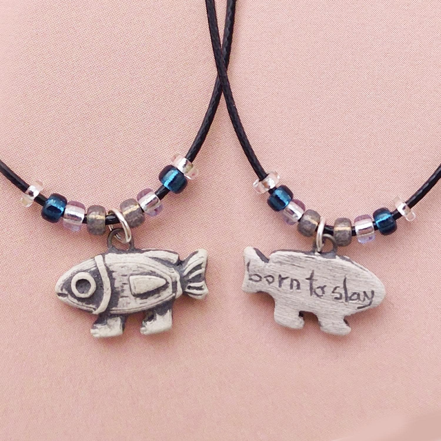 Medieval fish necklace - handmade - walking fish charm - born to slay - ceramic fish charm