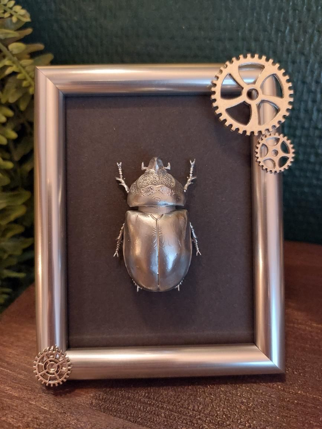 Cadre argenté avec scarabée en résine 