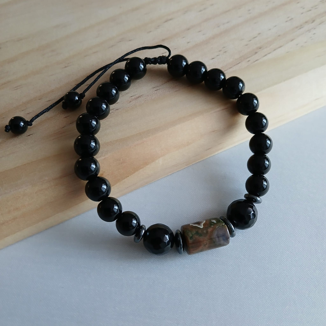 Heren armband Rhyoliet en Onyx (2.031)