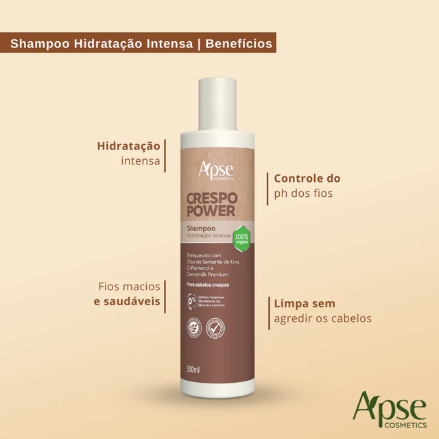 Shampoo Crespo Power Hidratação Intensa 300ml - Apse
