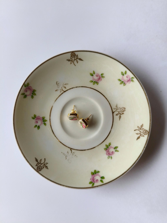 Boucles d&#039;oreilles carrées - faience - Sarreguemines - no.6