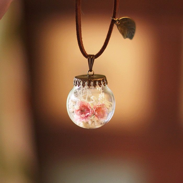 Glass Globe Pendant with Preserved Baby's Breath Flowers