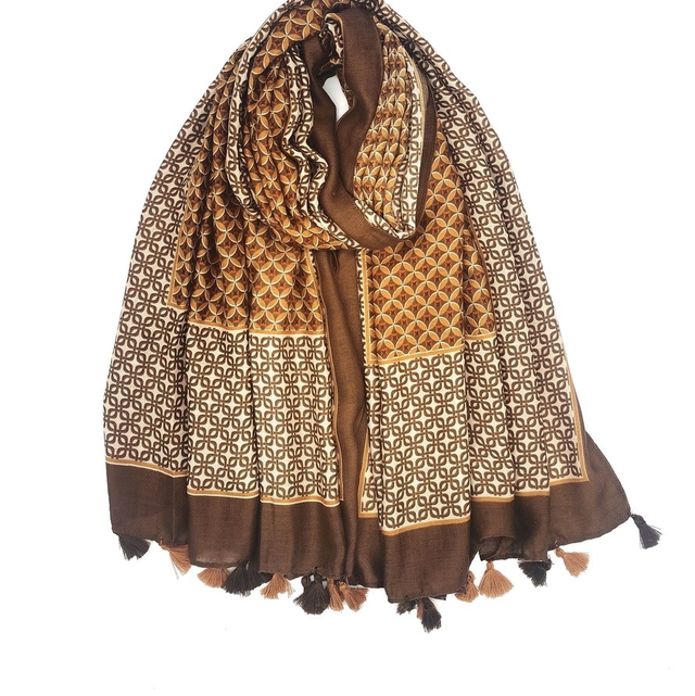 Foulard imprimé avec pompons bicolores 