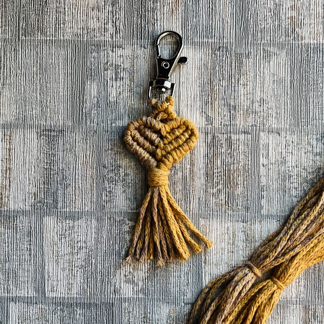 Macrame Bonded Heart Keychain Corn &amp; Dandelion
