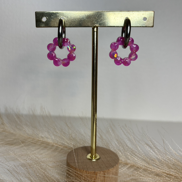 Pampilles fleur rose paillettes étoile/lune 