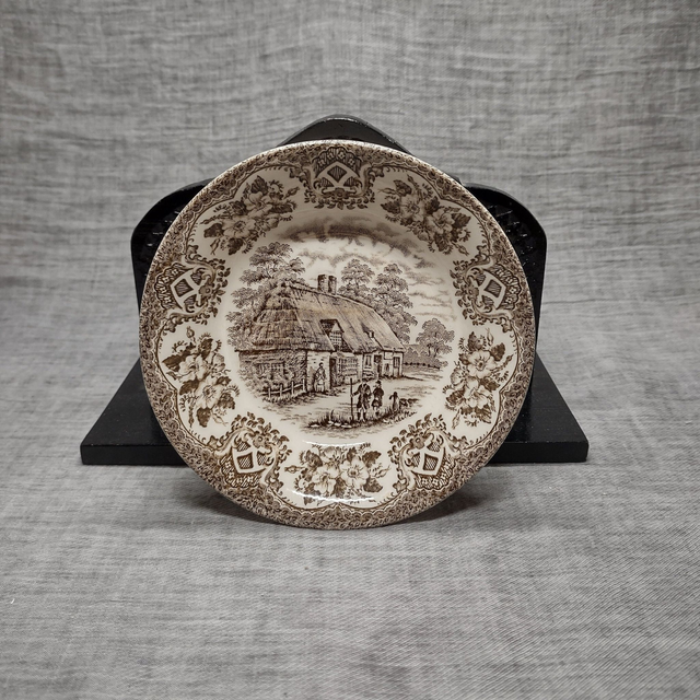 English Ironstone Tableware | Kom (diameter 14,0 cm | hoogte 3,0 cm) ‘English country inns’ motief in bruine kleur | Vintage