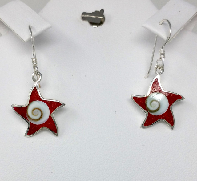 BOUCLES D&#039;OREILLES OEIL DE STE LUCIE ETOILE DE MER CORAIL OSLBO147C