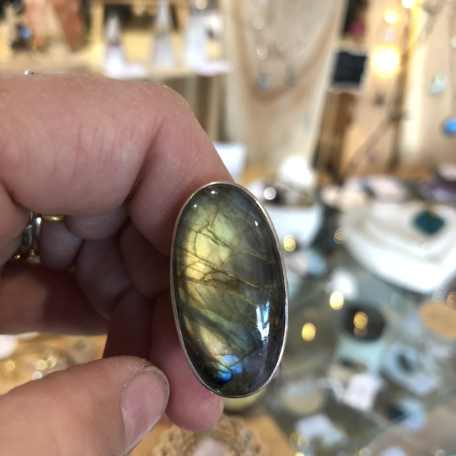 Bague labradorite &amp; argent 925 taille 53 - 54