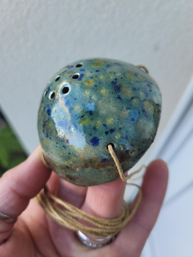Porte-boule de graisse céramique – Bleu &amp; Vert d'eau Moucheté - Fait main
